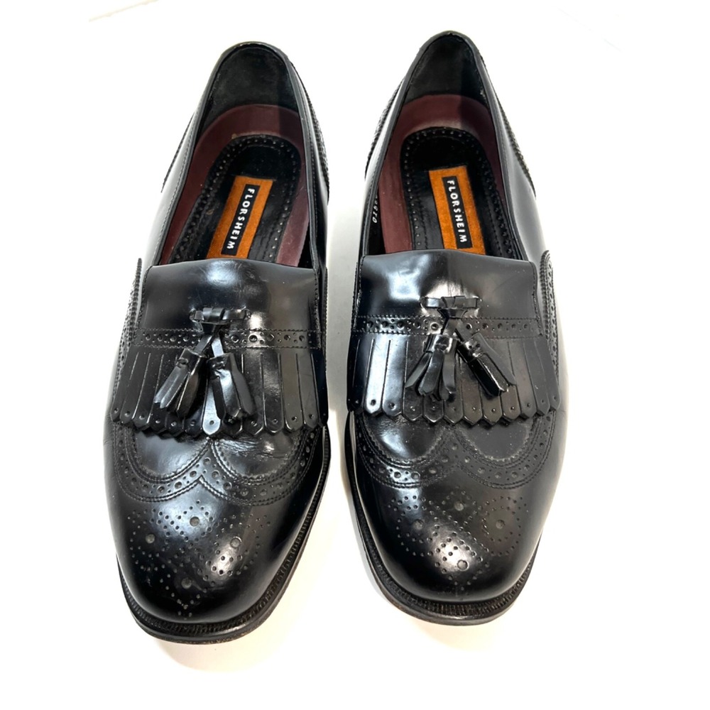 FLORSHEIM Mens Shoe Sz.9 3E Lexington Tassel Black Leather Wing-Tip 17073-01